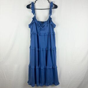 J.Crew Tiered Knit Keyhole Midi Dress Blue Sleeveless Ruffle Relaxed Size M